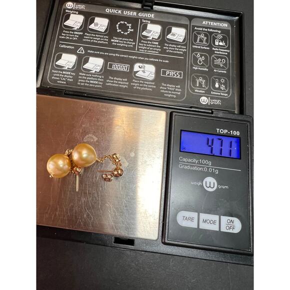 14k yellow gold South Seas Pearl dangle earrings - Picture 14 of 14